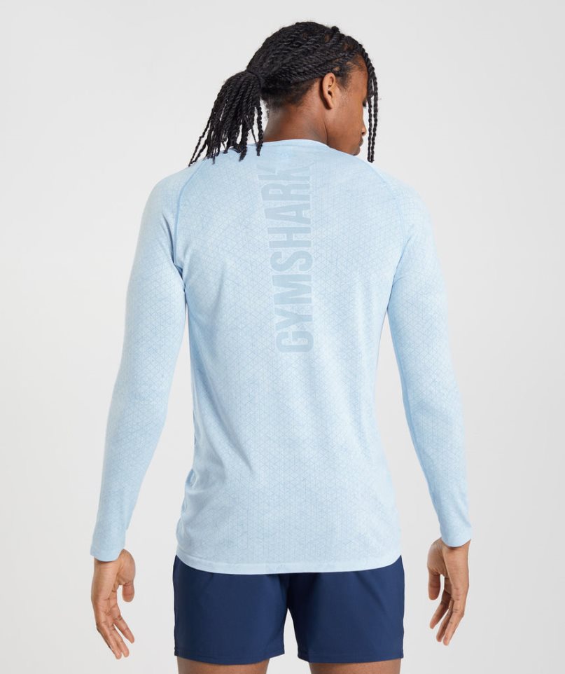 Men's Gymshark Geo Seamless Long Sleeve T-Shirts Light Blue | CA 1D3N06